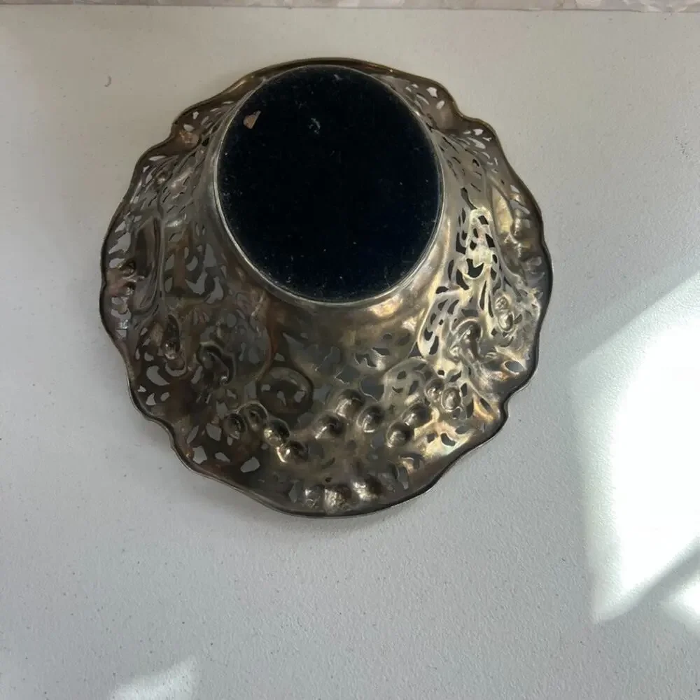 Vintage Silver Color Metal Art Ornate Repousse Victorian Bread Serving Bowl